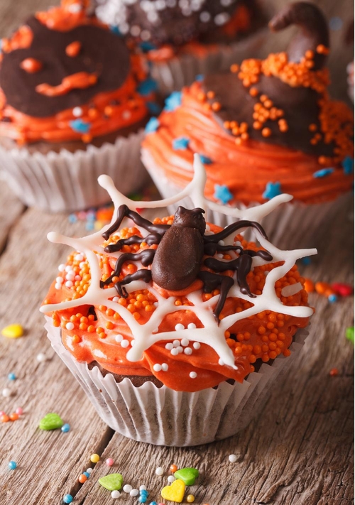 Halloween Karten Cupcake mit Spinne Vorderseite